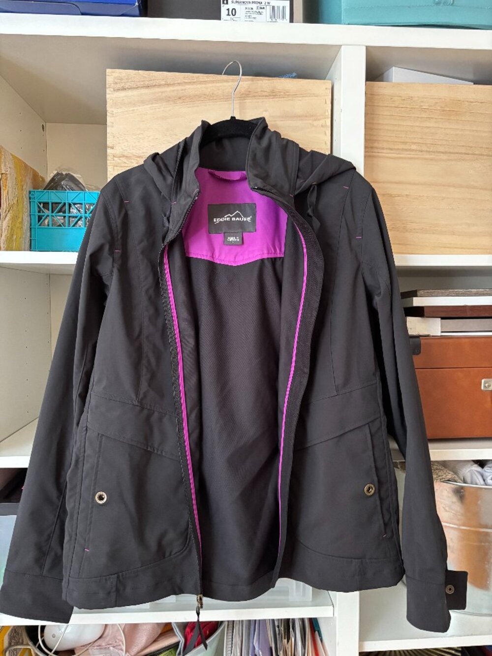 Eddie Bauer Travel Line Rain Jacket Hooded Black Size L